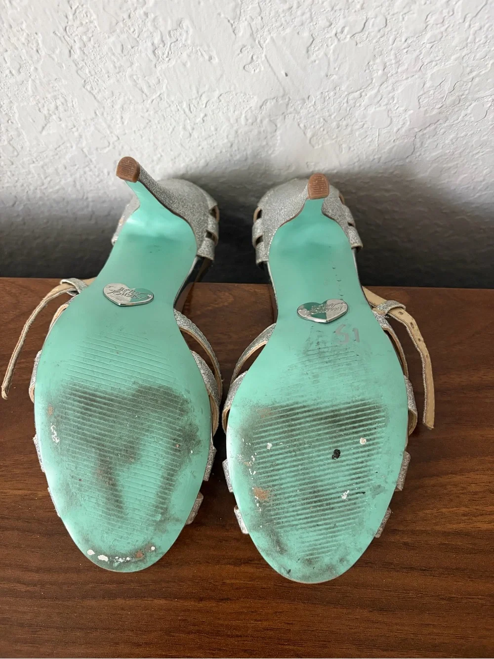 Betsey Johnson Silver Glitter Strappy High Heel Sandals - Picture 4 of 4